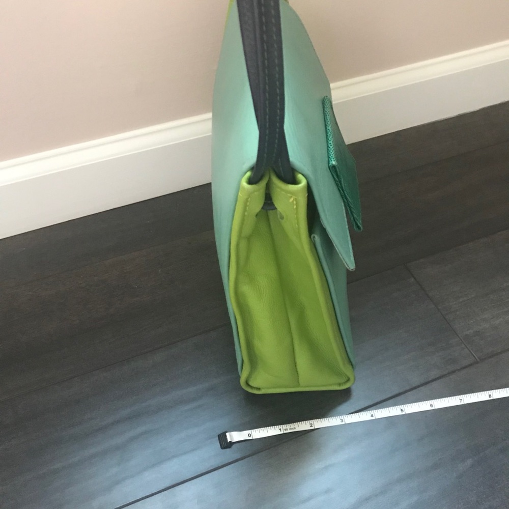 SOLD!! Hans Koch Ltd Soho NY leather bag 1 of a kind lime green blue rare VINT… - Picture 10 of 16